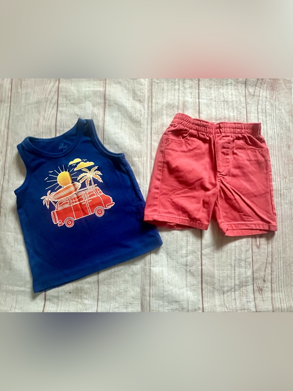 Kids Headquarters Navy Blue Tank and Coral Shorts Set